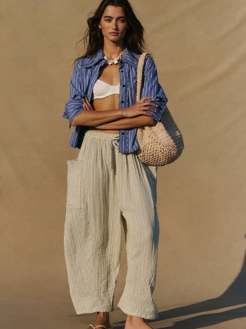 Free People Quinn Pants in CHAMOMILE COMBO - Picture 4 of 7